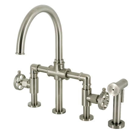 Kingston Brass KS2338RKX Bridge Kitchen Faucet with Brass Sprayer, Brushed Nickel KS2338RKX
